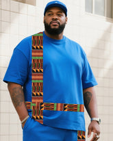 Men's Plus Size Creative Striped Cross Print T-Shirt Shorts Suit